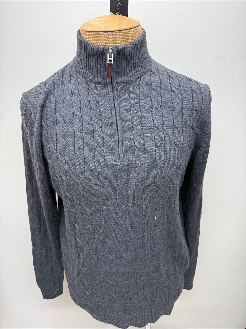 Club Room Men's Gray Cable-Knit Half-Zip Sweater